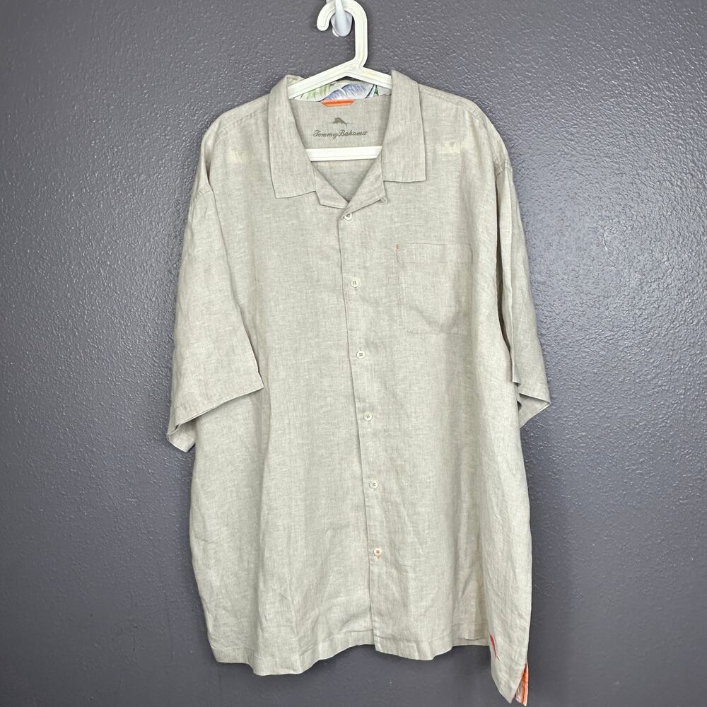 Tommy Bahama Seaglass Linen Camp Shirt Size 2XLB Short Sleeves Tan